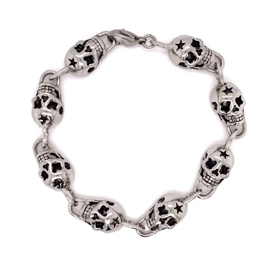 Custom Bracelet for Your Loved One-Stainless Steel Star Skull Bracelet / BCJ2006