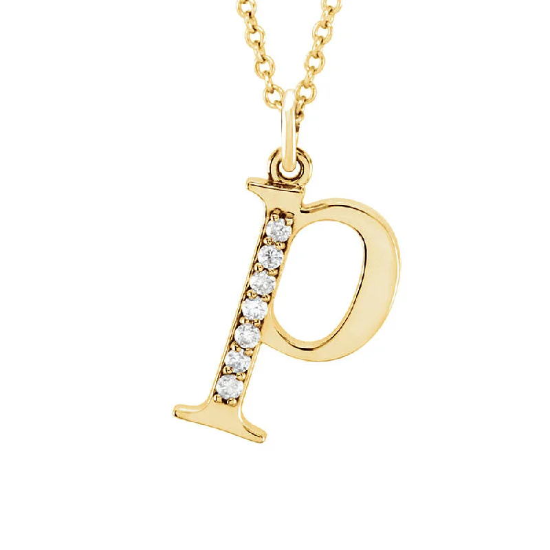 Fine Gold Necklace for Luxury Look-The Abbey 14k Yellow Diamond Lower Case Initial 'p' Necklace 16 Inch