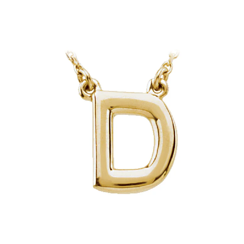 Simple Pendant Necklace for Day Wear-14K Yellow Gold, Kendall Collection, Block Initial D Necklace, 16 Inch