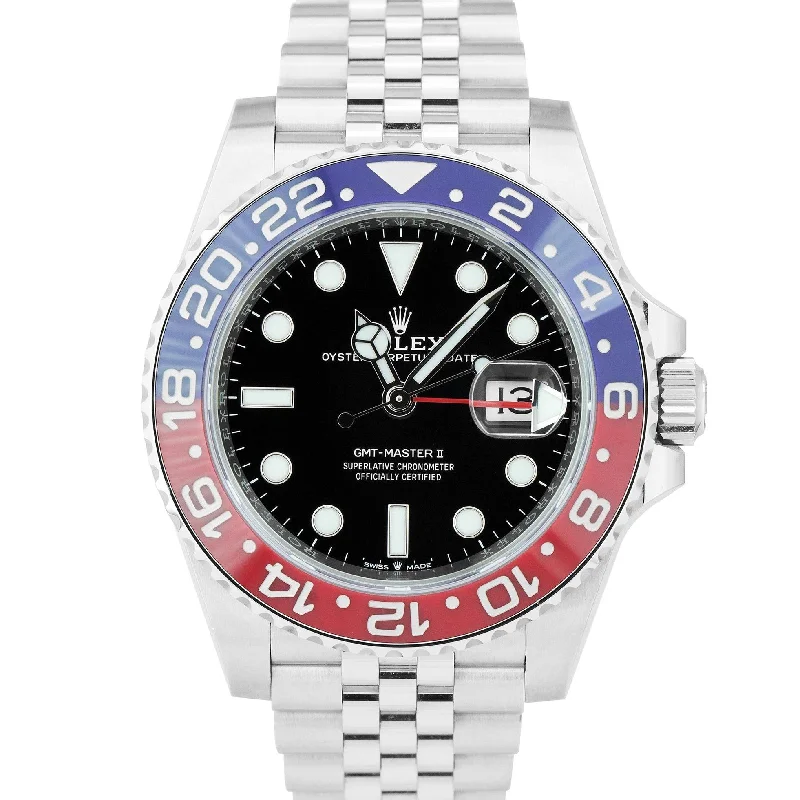 Digital Sports Watches with Multiple Functions-NEW STICKERED Rolex GMT-Master II Ceramic PEPSI JUBILEE BRACELET 126710 BLRO B+P