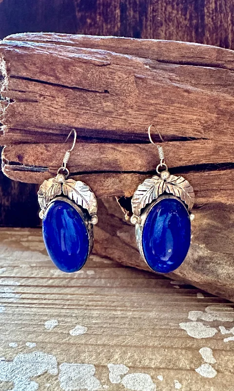 Creative Earrings for Trendy Looks-BETTA LEE Navajo Lapis and Silver Earrings • 22g