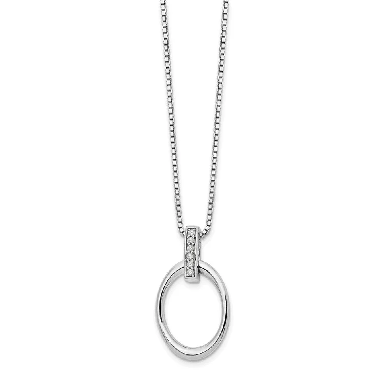 Simple Chain Necklace for Men-Diamond Bail Oval Necklace in Rhodium Plated Silver, 18-20 Inch