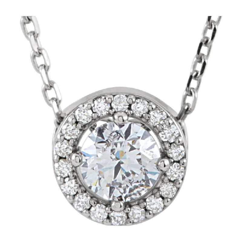 Custom Birthstone Necklace-14K White Gold 1/4, 3/8, or 1/2 Ctw Diamond Halo Style Necklace, 16 In