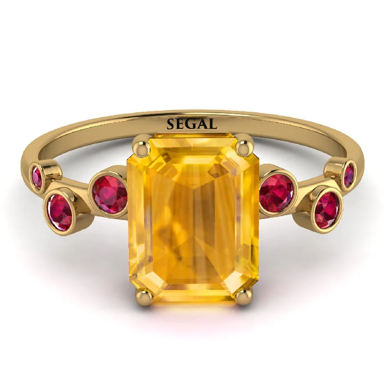 Chunky Statement Ring for Women-Emerald Cut Yellow Diamond Ring With Bezel - Alina No. 1010