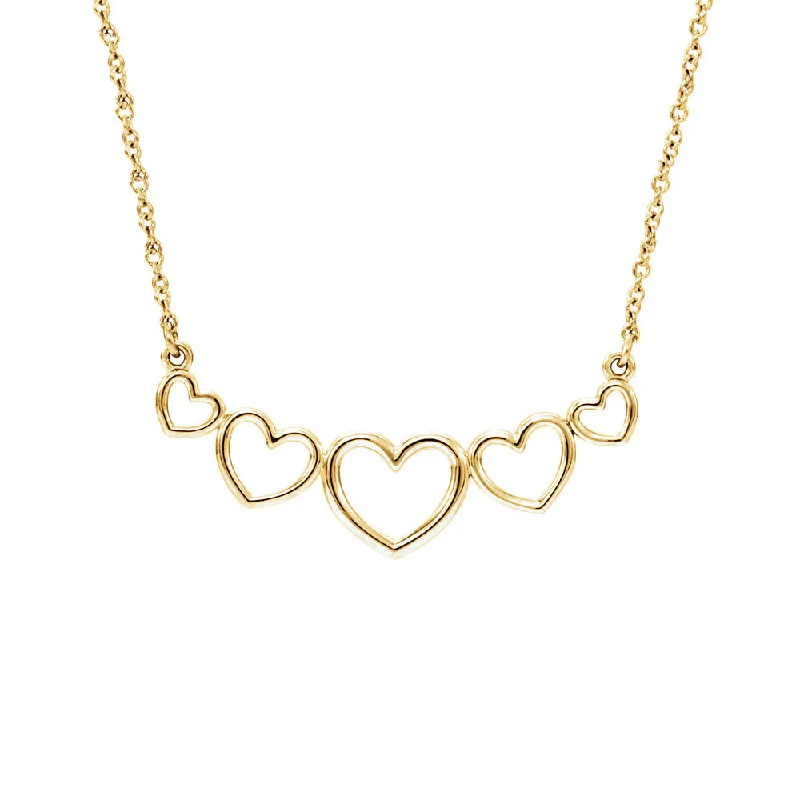 Chunky Necklace for Bold Style-Graduated Heart Necklace in 14k Yellow Gold, 17.25 Inch