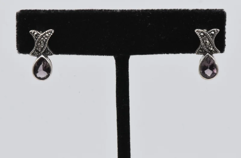 Trendy Earrings for Special Occasions-Sterling Silver Scapolite Earrings with Marcasite Stones