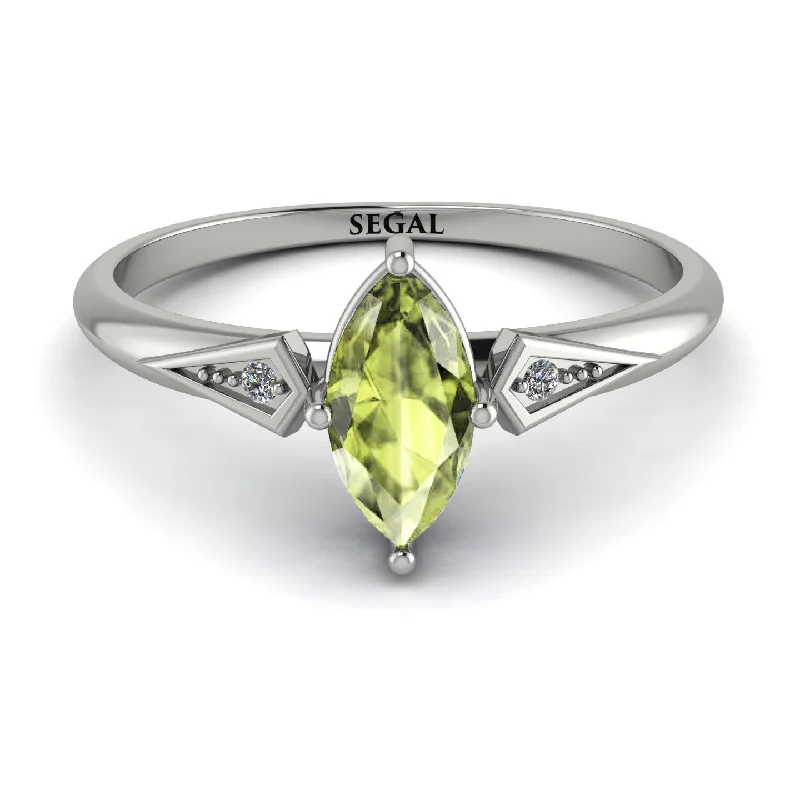 Wedding Band with Diamonds-Marquise Peridot Geometrical Engagement Ring - Reese No. 703