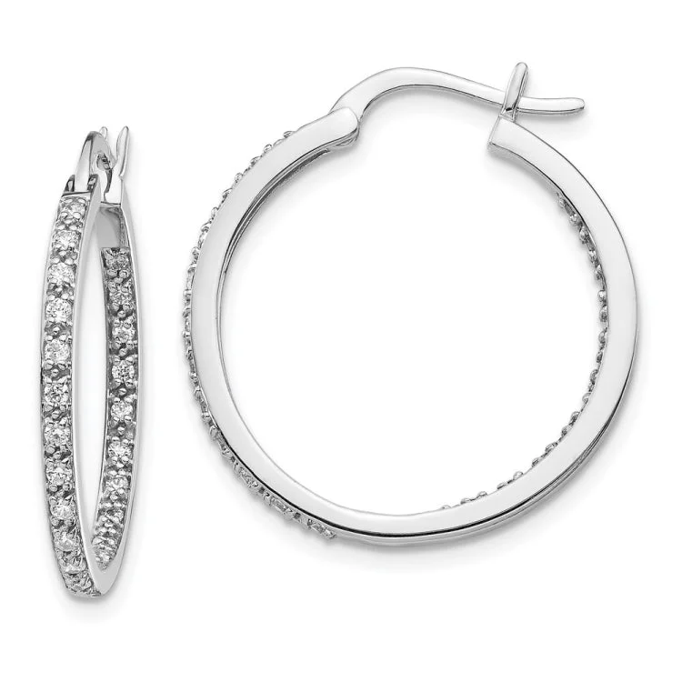 Crystal Earrings for Evening Glam-14k White Gold Diamond In/Out Hoop Earrings