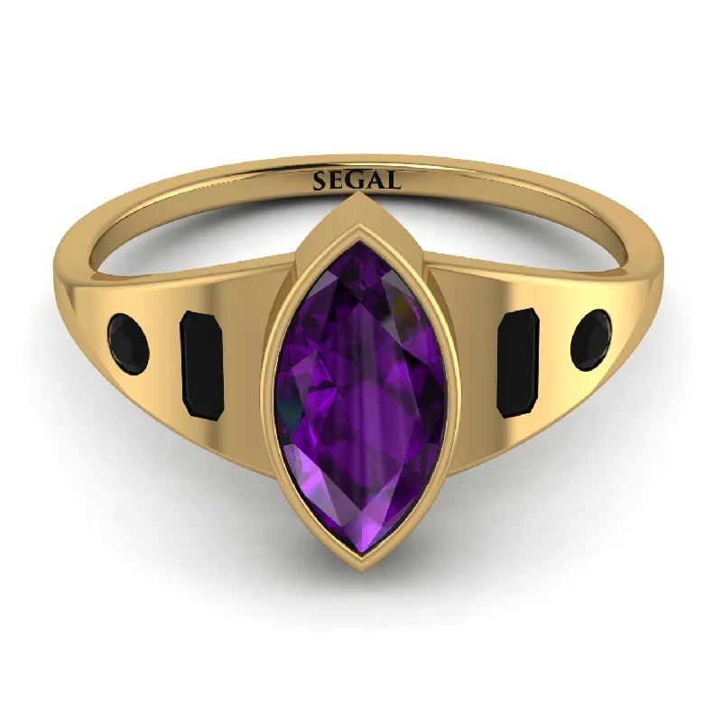 Classic Titanium Wedding Ring-Marquise Bezel Amethyst Ring - Juliana No. 307