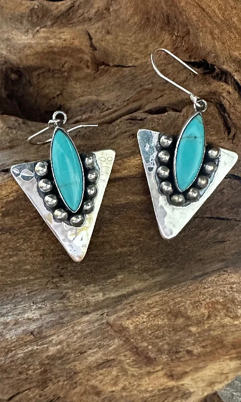 Minimalist Gold Earrings-SILVER ARROWS Mexican Sterling Silver and Turquoise Earrings