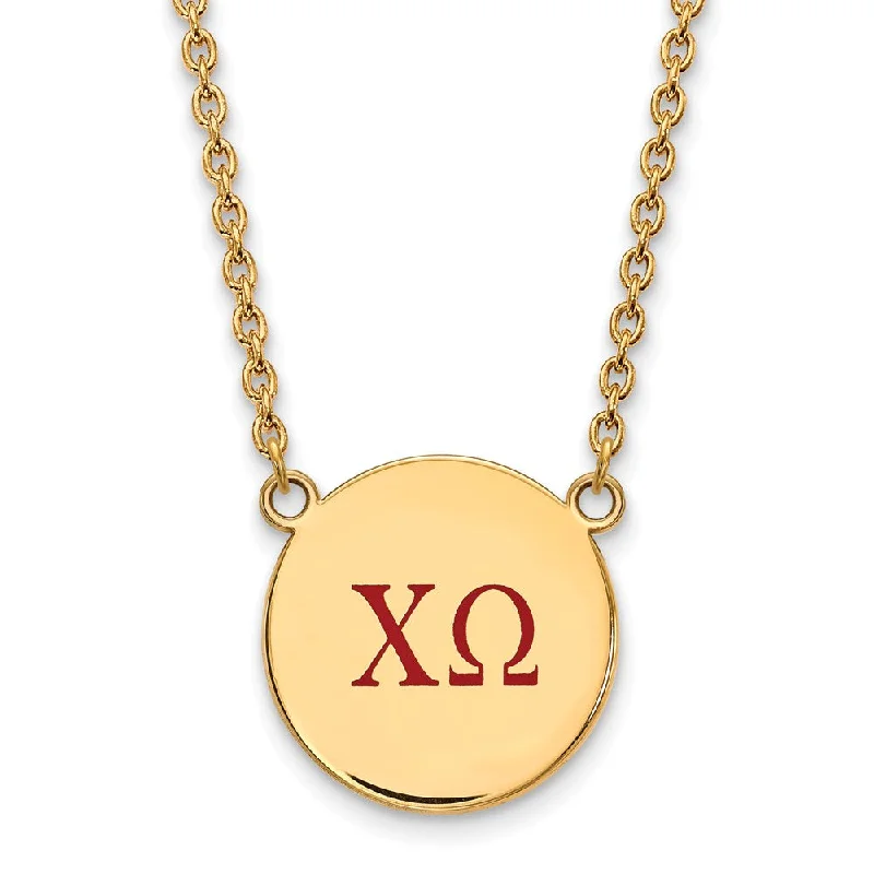 Long Silver Necklace for Women-14K Plated Silver Chi Omega Large Red Enamel Greek Letters Necklace