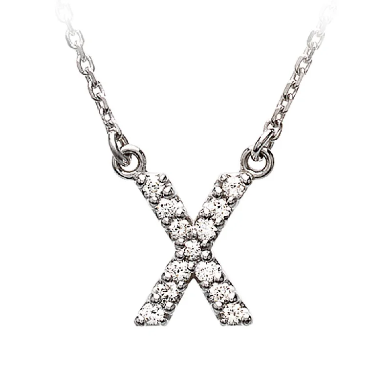 Bohemian Necklace for Hippie Style-1/8 Cttw Diamond & 14k White Gold Block Initial Necklace, Letter X