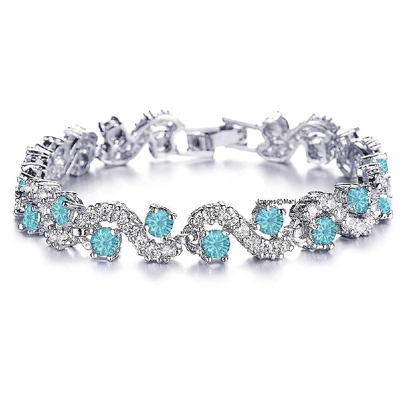 Customizable Bangle Bracelets-Mahi Rich Royal Aqua Blue Crystals Bracelet - BR1100281RBlu