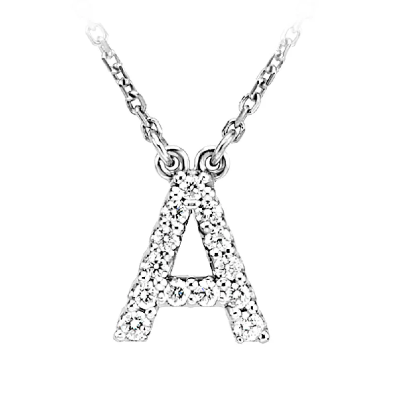 Sterling Silver Necklace for Casual Wear-.14 Cttw Diamond & 14k White Gold Block Initial Necklace, Letter A