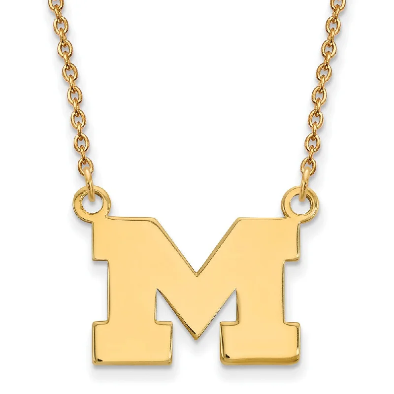 Gold Necklace for Women-14k Gold Plated Silver U of Michigan Small Initial M Pendant Necklace