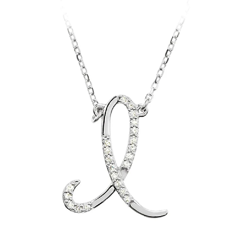 Personalized Name Necklace-1/10 Ctw Diamond 14k White Gold Medium Script Initial I Necklace, 17in