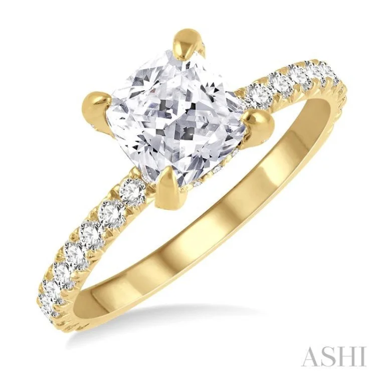 Unique Custom Ring for Special Moments-5/8 ctw Cushion Shape Round Cut Diamond Semi-Mount Engagement Ring in 14K Yellow Gold