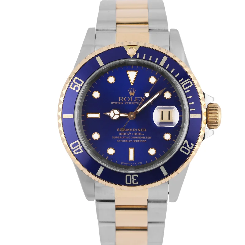 Luxury Watches for Corporate Gifting-Rolex Submariner Date Two-Tone 18k Gold Steel Blue 40mm 16613 Watch