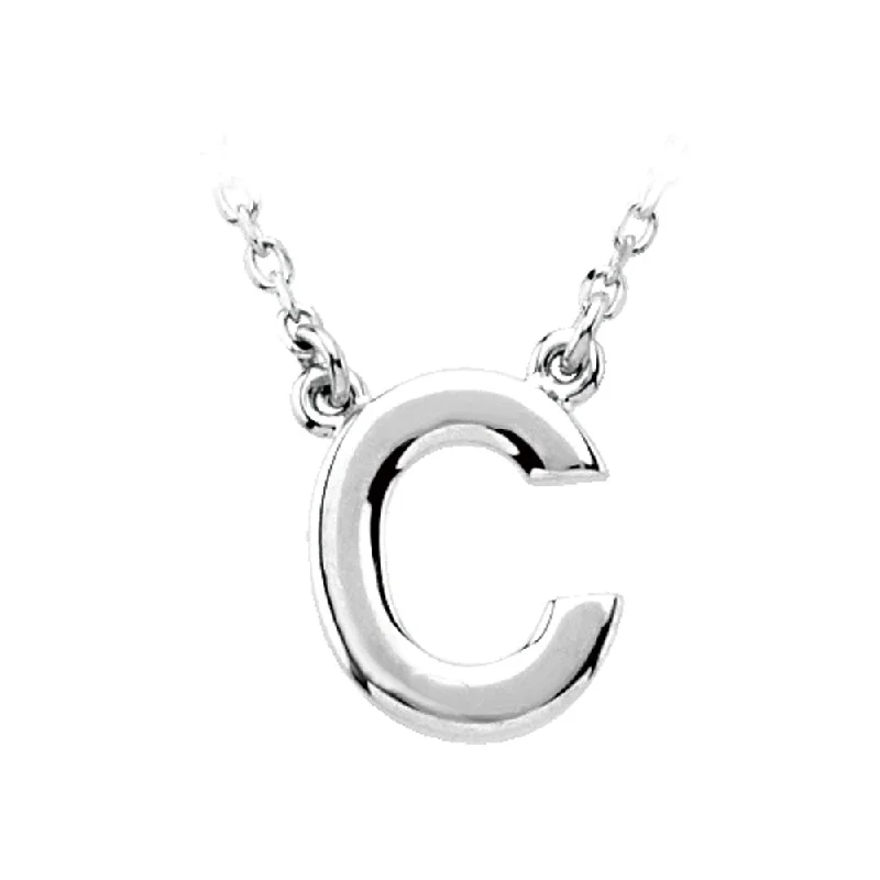 Layered Chain Necklace for Fashionistas-14K White Gold, Kendall Collection, Block Initial C Necklace, 16 Inch