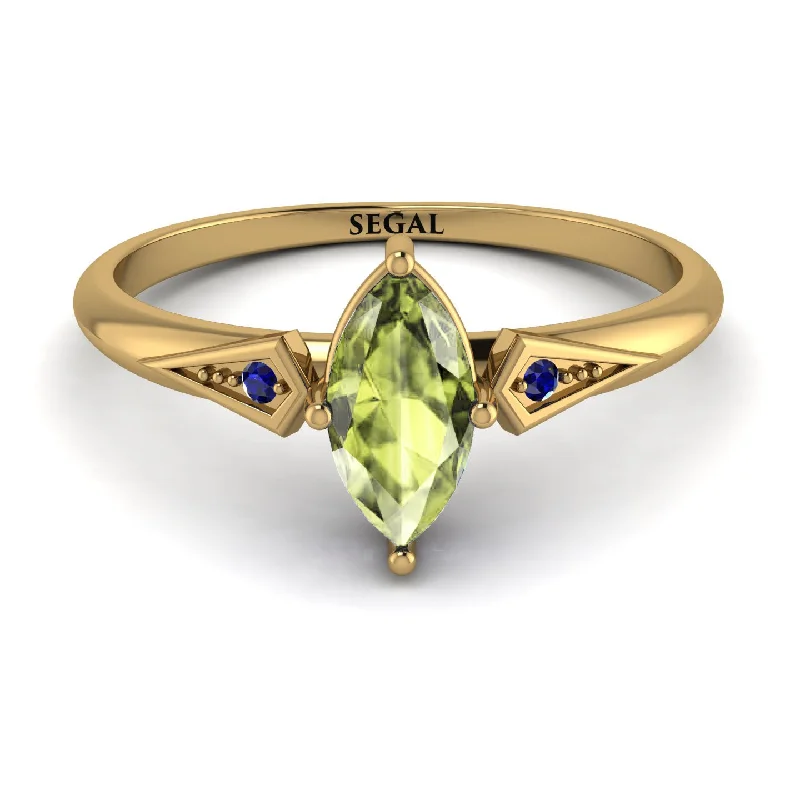 Beautiful Gold Wedding Ring for Her-Marquise Peridot Geometrical Engagement Ring - Reese No. 713