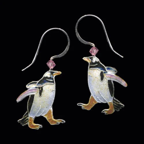 Beautiful Earrings for Weddings-Gentoo Penguin Cloisonne Earrings