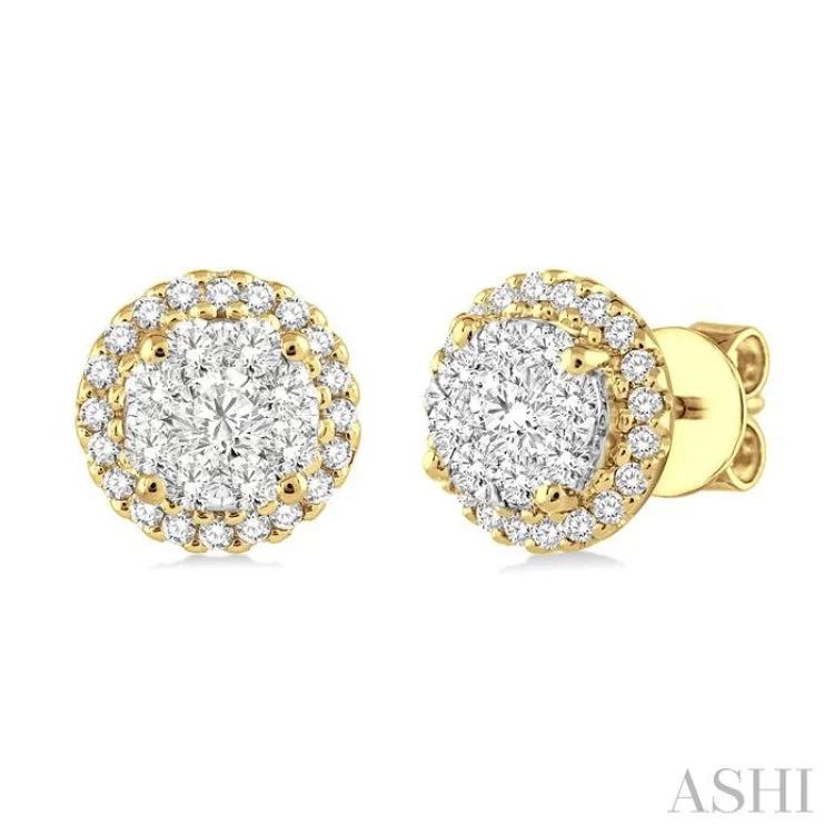 Luxury Earrings for Anniversary-3/4 Ctw Lovebright Round Cut Diamond Earrings in 14K Yellow and White Gold