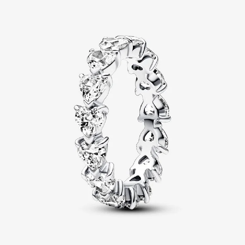 Unique Promise Ring for Couples-PANDORA : Row of Hearts Eternity Ring - Sterling Silver