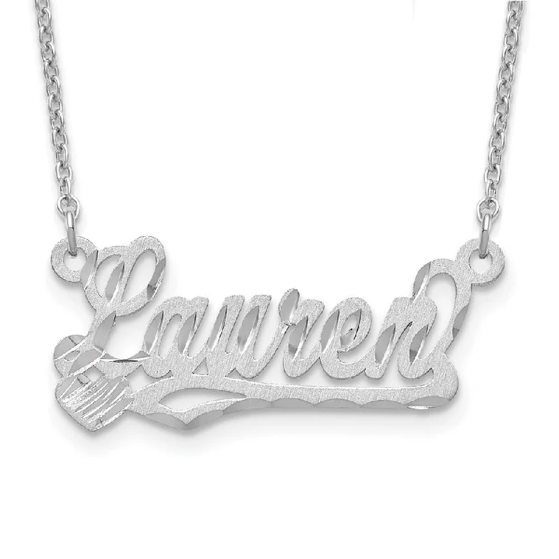 Luxurious Diamond Necklace-Personalized Satin, Diamond-Cut Small Heart Name Necklace