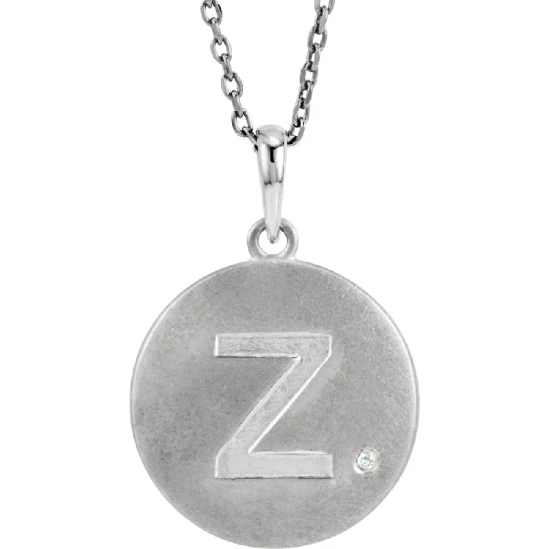 Crystal Necklace for Special Occasions-The Emma Sterling Silver Diamond Block Initial Z Disc Necklace, 18 In.