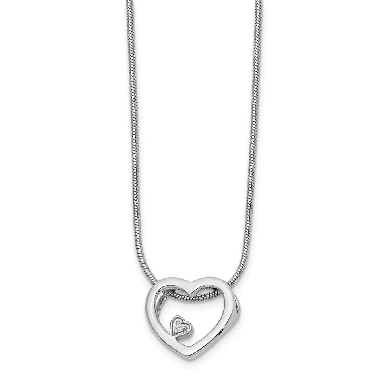 Classic Silver Necklace for Women-18mm .01ct Diamond Heart Necklace in Rhodium Plated Silver, 18-20 Inch