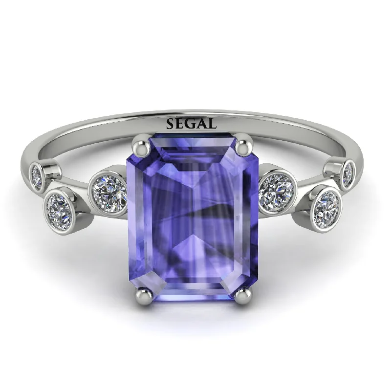 Simple Silver Ring for Everyday-Emerald Cut Tanzanite Ring With Bezel - Alina No. 203