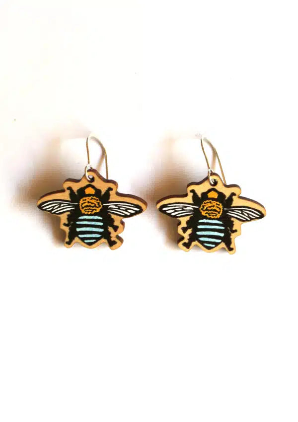 Beautiful Drop Earrings for Evening Style-To the Trees Dangles - Blue Banded Bee Small