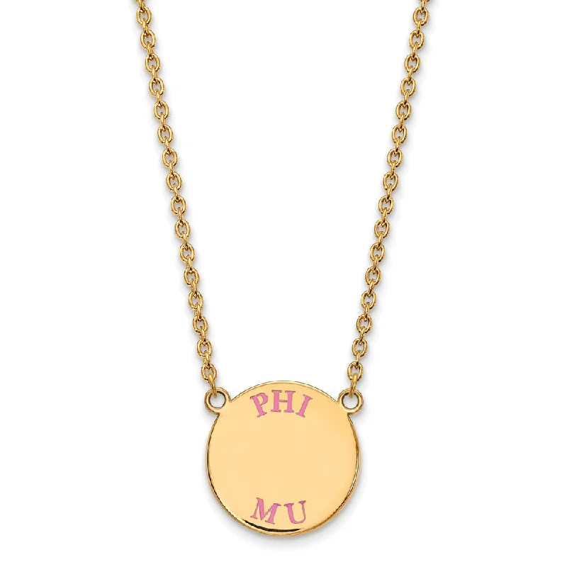 Simple Gold Chain Necklace for Women-14K Plated Silver Phi Mu Large Enamel Greek Letters Necklace