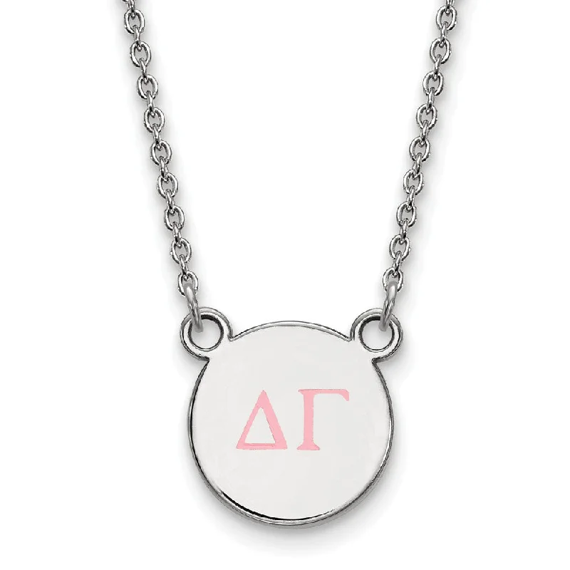 Elegant Pendant Necklace for Weddings-Sterling Silver Delta Gamma Small Pink Enamel Greek Letters Necklace