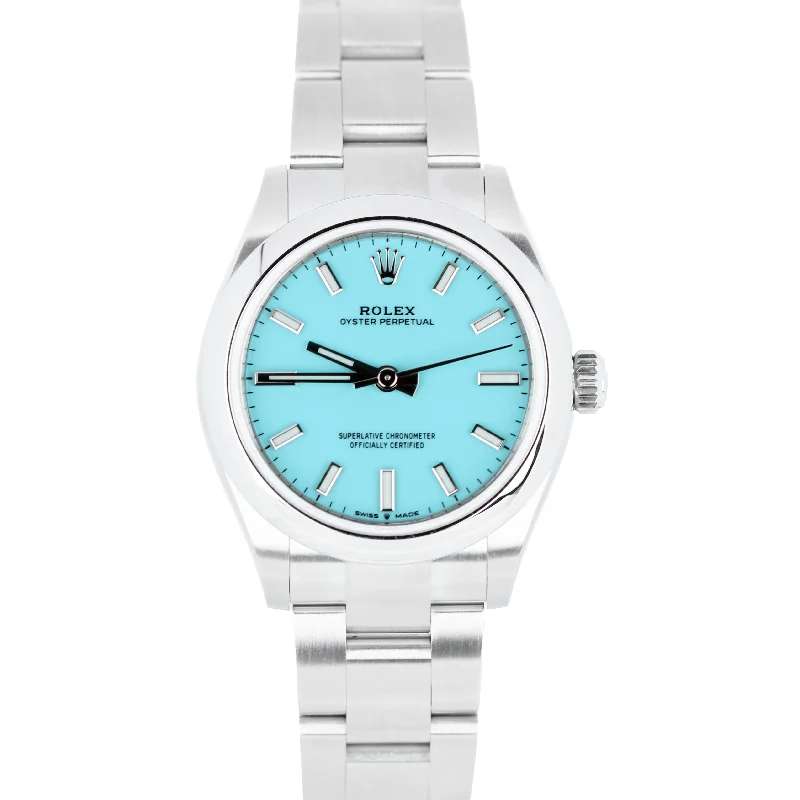 Modern Watches for Young Professionals-NEW DEC 2023 PAPERS Rolex Oyster Perpetual TURQUOISE Blue 31mm 277200 Watch B+P