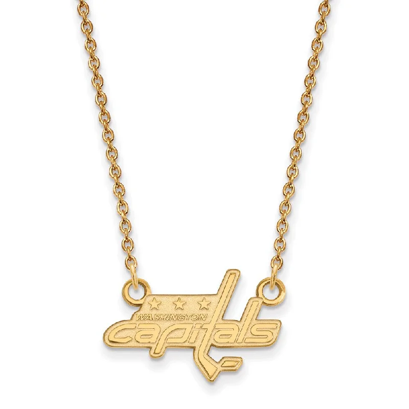 Sparkling Silver Necklace for Special Events-SS 14k Yellow Gold Plated NHL Washington Capitals SM Necklace, 18 Inch