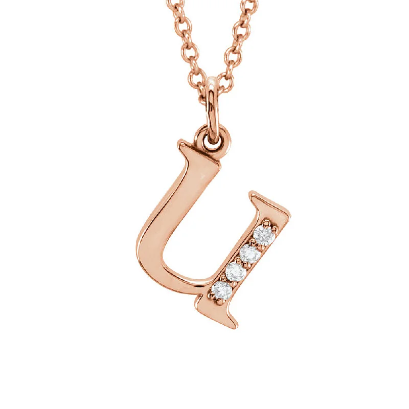 Sparkling Gold Necklace for Night Out-The Abbey 14k Rose Gold Diamond Lower Case Initial 'u' Necklace 16 In