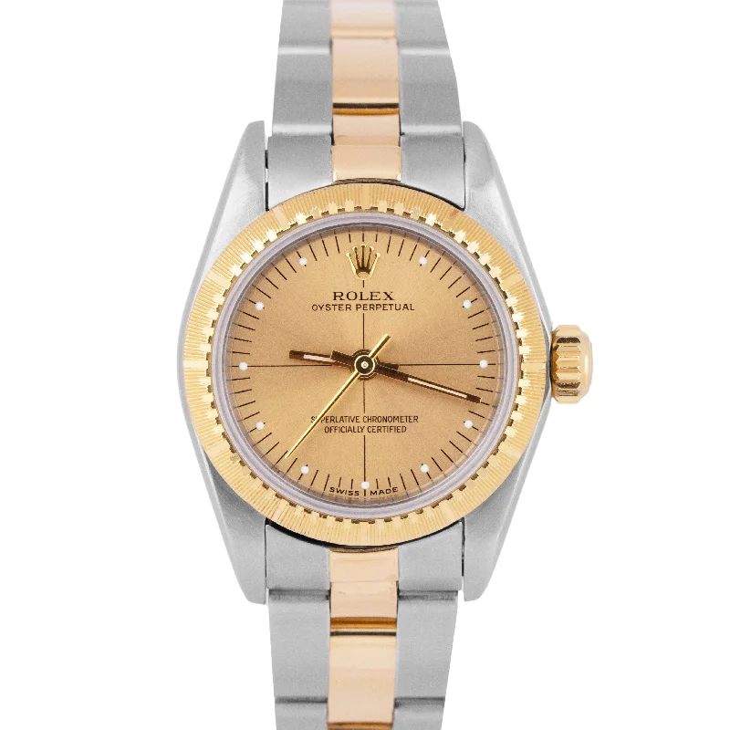 Sports Watches with Compass for Hiking-Rolex Oyster Perpetual 24mm Two-Tone 18K Yellow Gold Champagne Gold Watch 67243