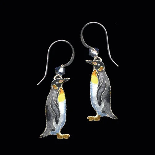 Drop Earrings for Formal Occasions-King Penguin Cloisonne Wire Earrings (1" tall)