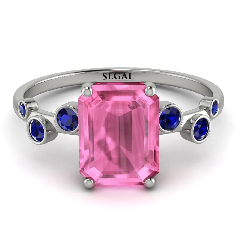 Beautiful Amethyst Ring for Women-Emerald Cut Pink Moissanite Ring With Bezel - Alina No. 815