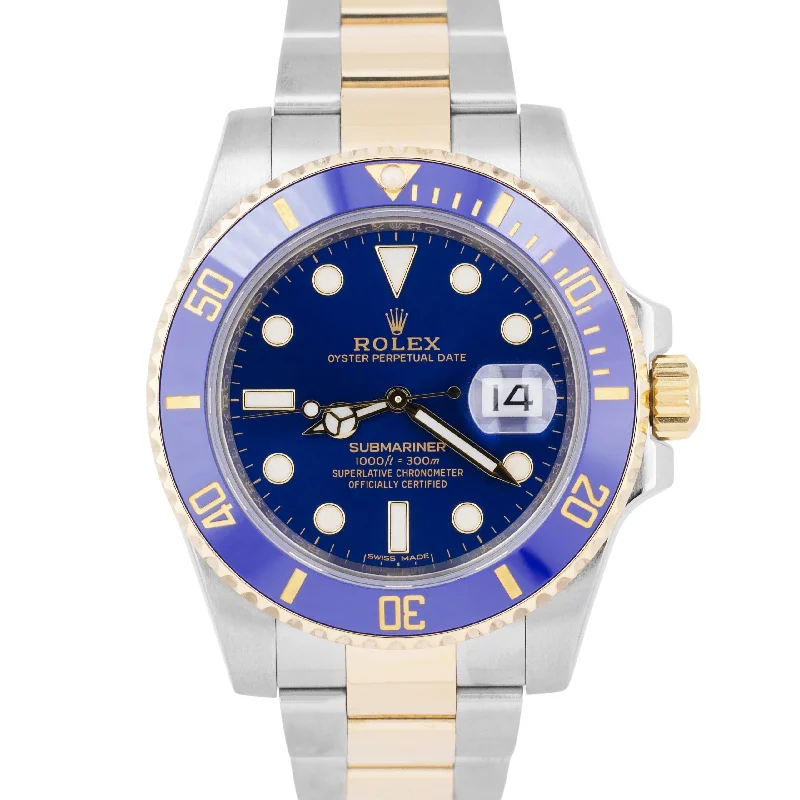 Solar-Powered Watches for Men and Women-Rolex Submariner Date Ceramic BLUE Two-Tone 18K Yellow Gold 40mm 116613 LB