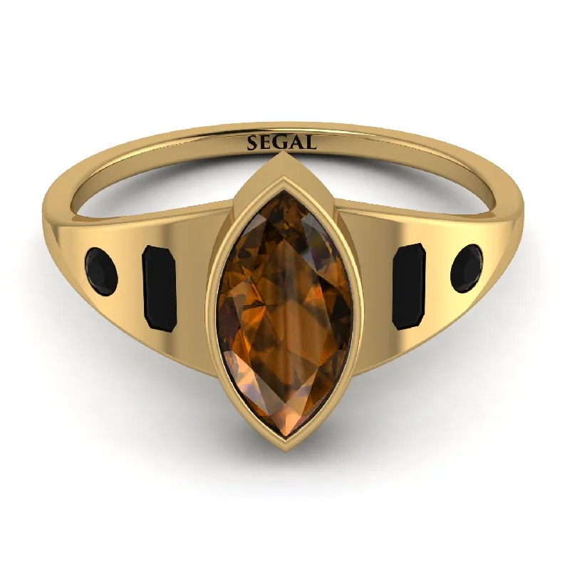 Colored Gemstone Ring for Fashion-Marquise Bezel Brown Diamond Ring - Juliana No. 1107