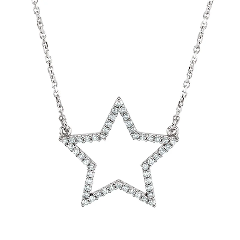 Layered Necklace with Multiple Charms-1/4 cttw Diamond Star Necklace in 14k White Gold