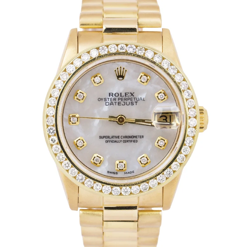 Stainless Steel Watches for Men with Date Function-Rolex DateJust President MOTHER OF PEARL DIAMOND 31mm 18K Yellow Gold 68278