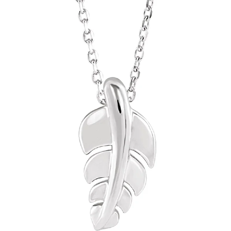 Unique Charm Necklace for Stylish Women-Platinum Small Vertical Leaf Necklace, 16-18 Inch