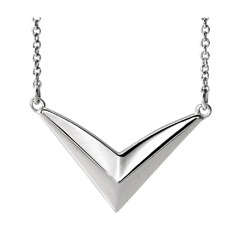 Pendant Necklace for Casual Style-Sterling Silver V Shaped Bar Adjustable Necklace, 16-18 Inch