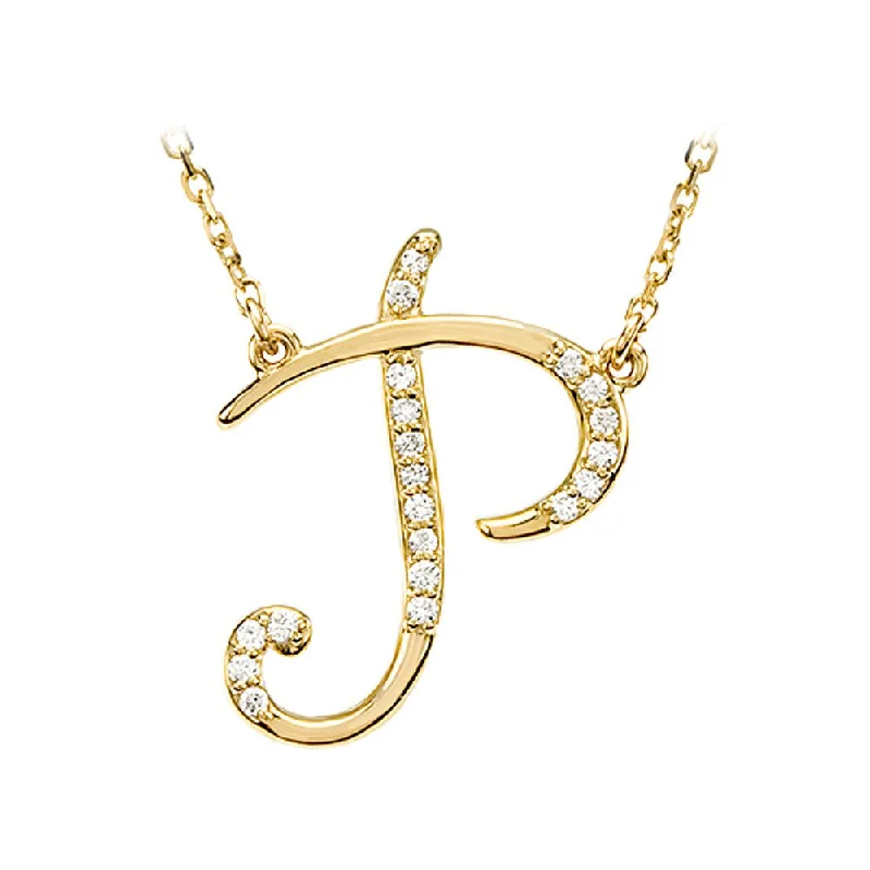 Elegant Chain Necklace for Casual Style-1/10 Ctw Diamond 14k Yellow Gold Medium Script Initial P Necklace 17in