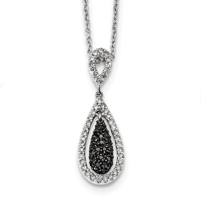 Heart Shaped Necklace for Girls-1/2 Cttw Black & White Diamond Teardrop Necklace in Sterling Silver