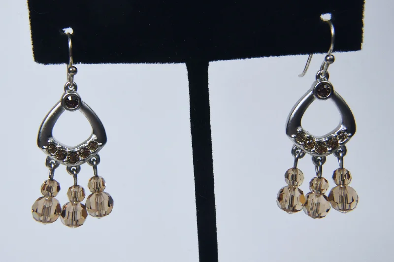 Luxury Diamond Earrings-Swarovski - Silver Tone Crystal Bead Dangle Earrings