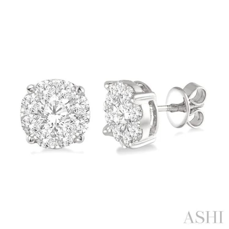 Earrings for Sensitive Ears-1 1/2 Ctw Lovebright Round Cut Diamond Stud Earrings in 14K White Gold